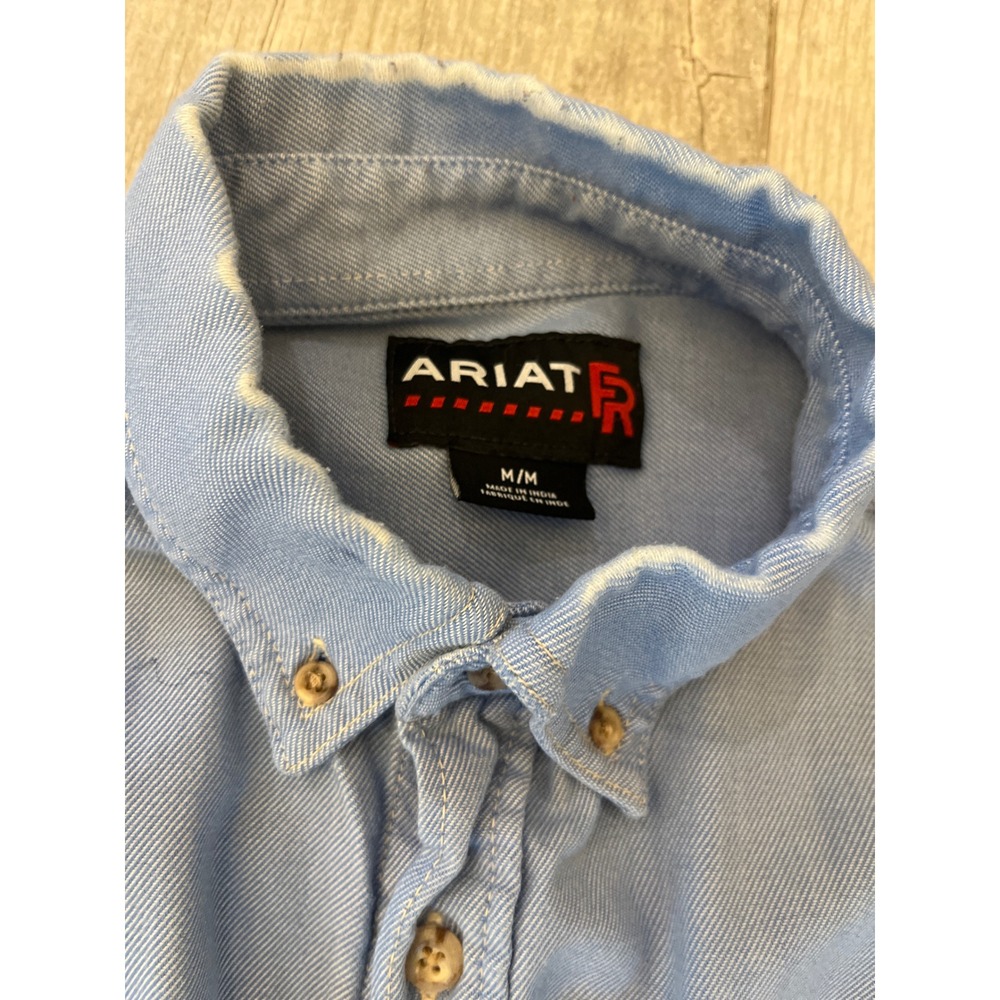 Ariat Men's Long Sleeve Button Up Shirt Blue Chambray Work Casual M M